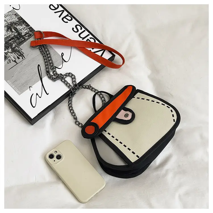 Cute Cartoon Chain Shoulder Bag Black White Blue 2025 — feature 18