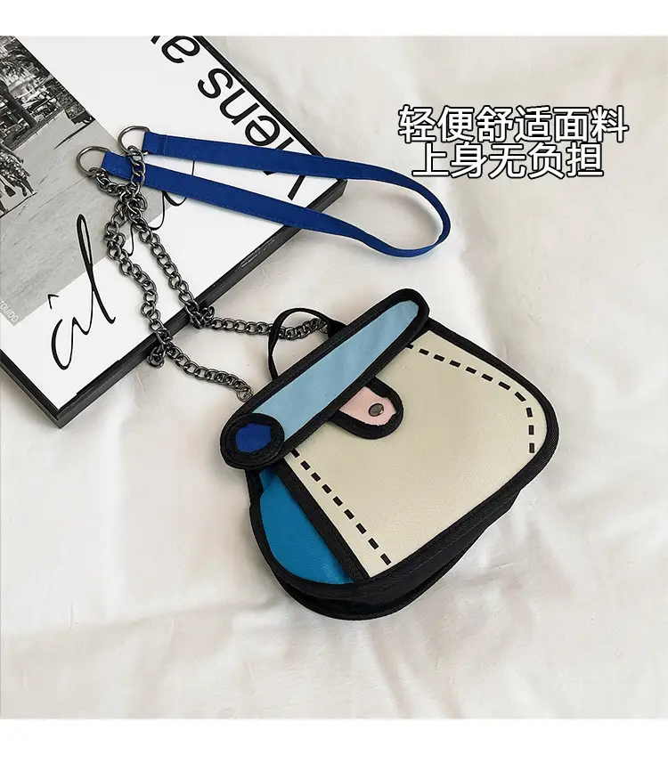 Cute Cartoon Chain Shoulder Bag Black White Blue 2025 — feature 6