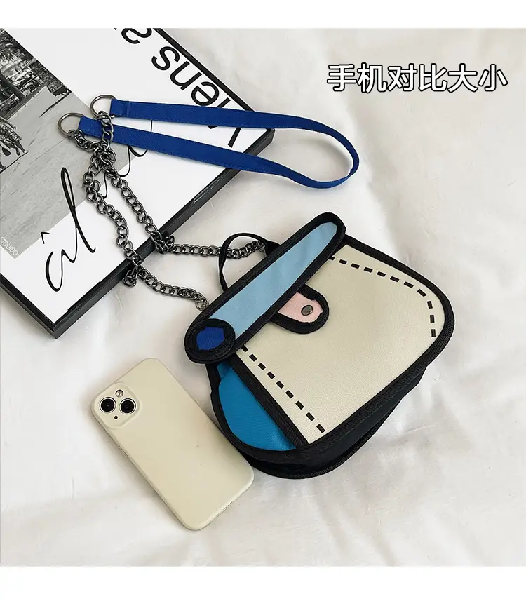 Cute Cartoon Chain Shoulder Bag Black White Blue 2025 — feature 7