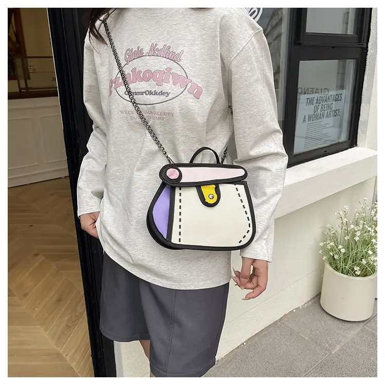 Cute Cartoon Chain Shoulder Bag Black White Blue 2025 — feature 9