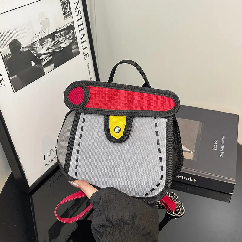 Cute Cartoon Chain Shoulder Bag Black White Blue 2025