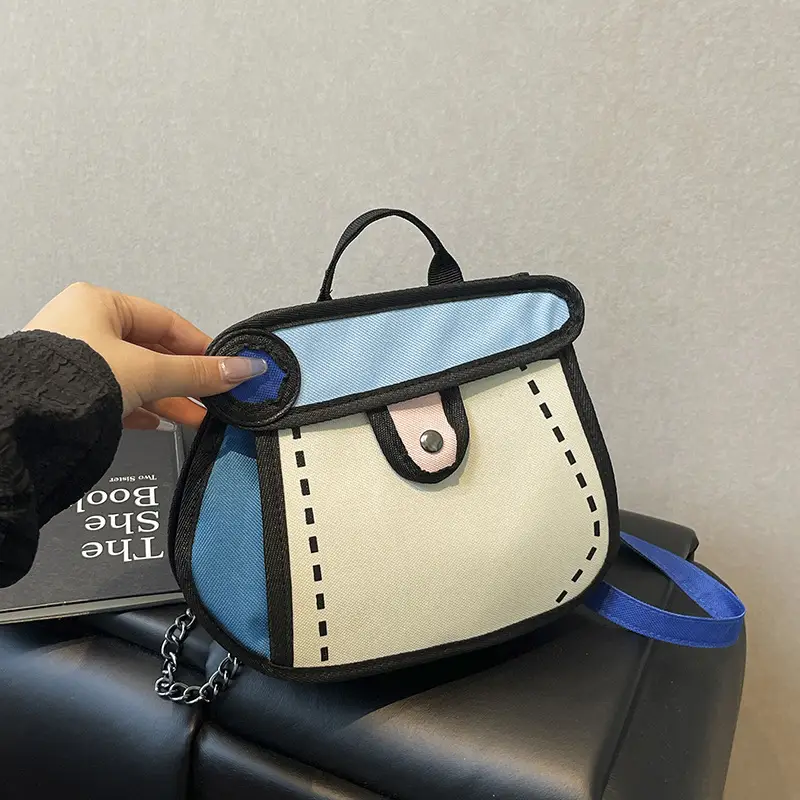 Cute Cartoon Chain Shoulder Bag Black White Blue 2025