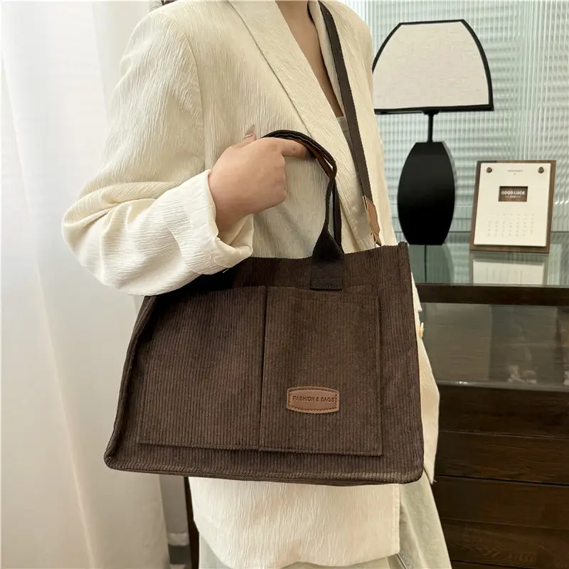 Beige Canvas College Student Tote Bag Large Capacity - Image 7