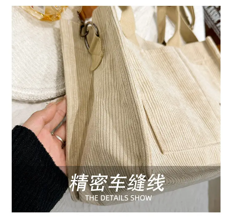 Beige Canvas College Student Tote Bag Large Capacity — feature 10