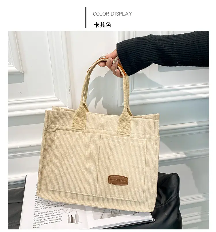 Beige Canvas College Student Tote Bag Large Capacity — feature 16