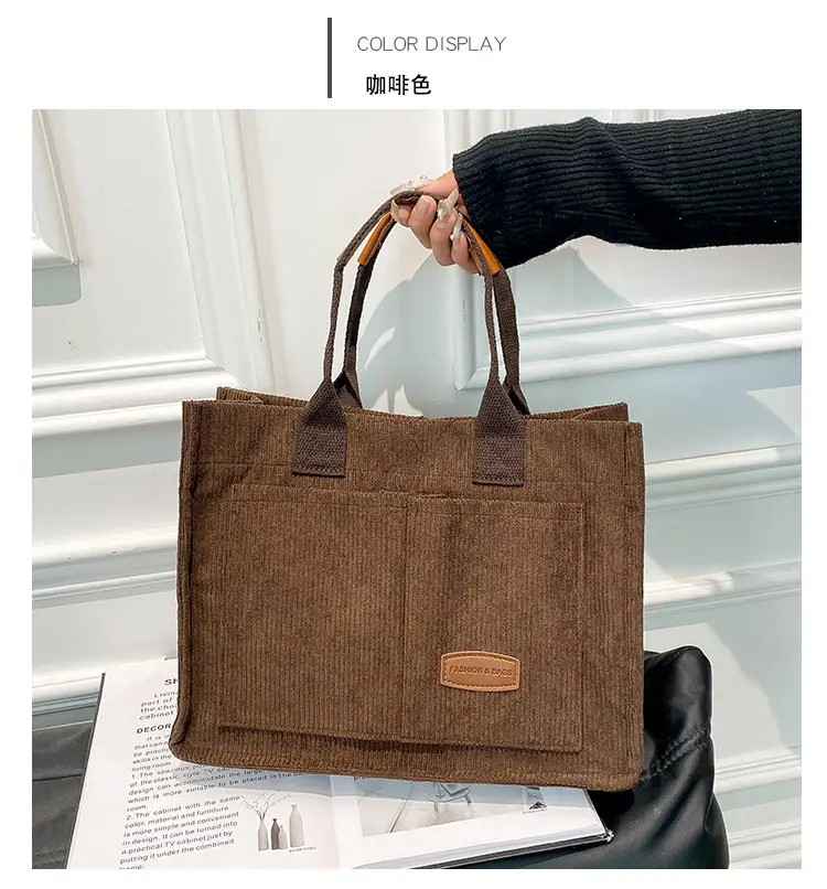 Beige Canvas College Student Tote Bag Large Capacity — feature 17