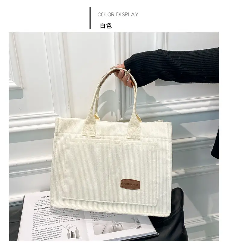 Beige Canvas College Student Tote Bag Large Capacity — feature 18