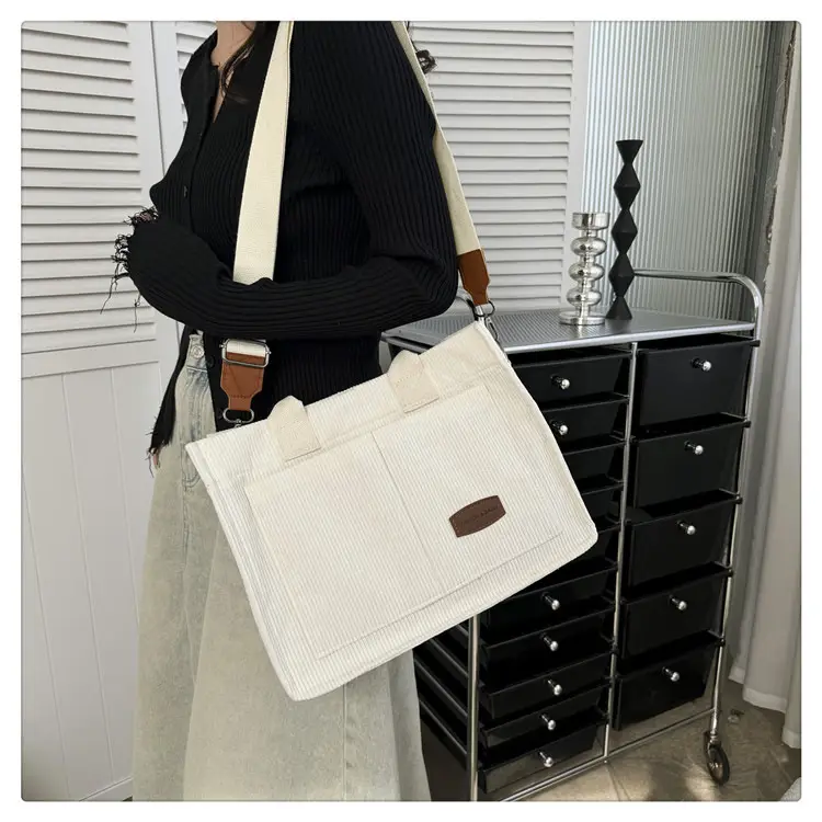 Beige Canvas College Student Tote Bag Large Capacity — feature 20