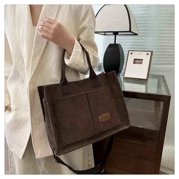 Beige Canvas College Student Tote Bag Large Capacity — feature 26