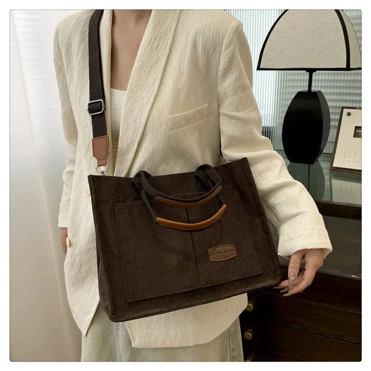 Beige Canvas College Student Tote Bag Large Capacity — feature 27