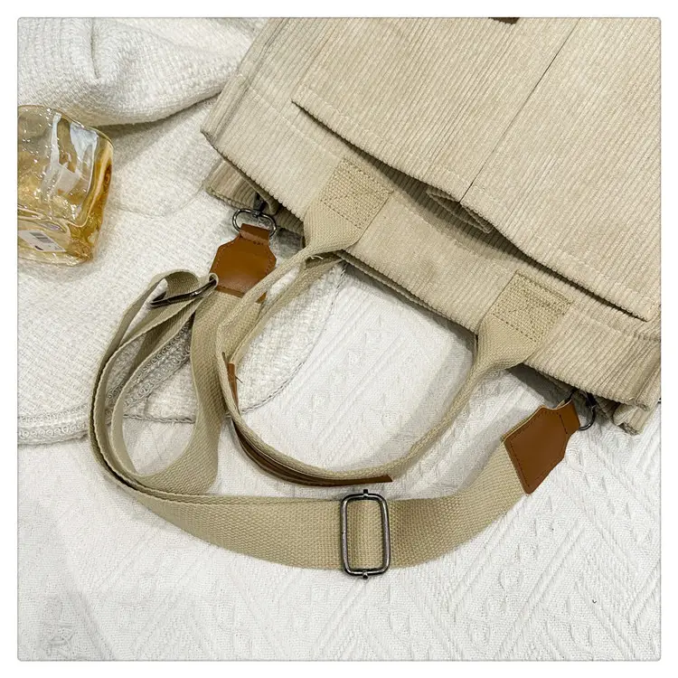 Beige Canvas College Student Tote Bag Large Capacity — feature 8
