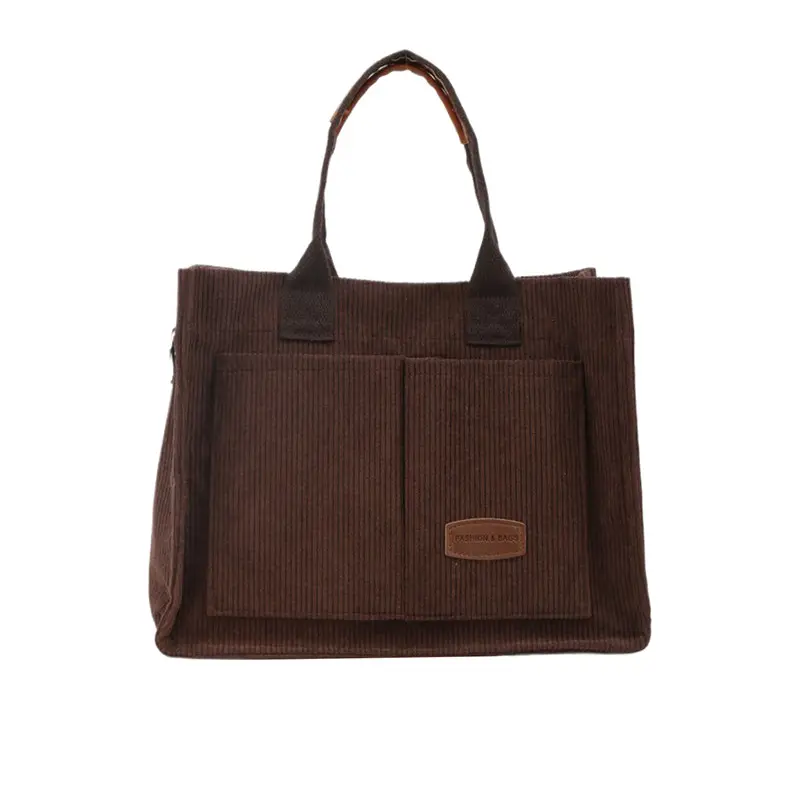 Beige Canvas College Student Tote Bag Large Capacity - Image 4