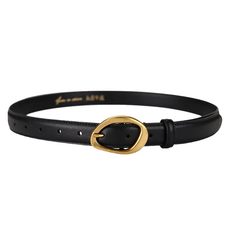 Women's Brown Leather Pin Buckle Belt with Gold Plated Buckle - Image 11