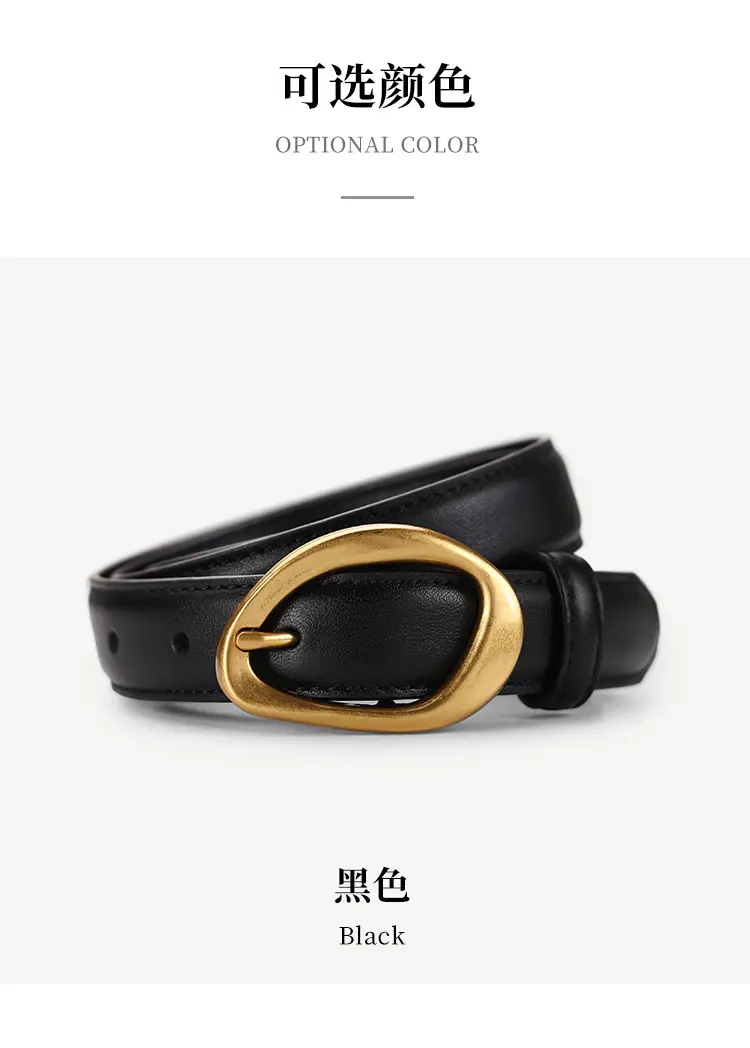 Women's Brown Leather Pin Buckle Belt with Gold Plated Buckle — feature 21