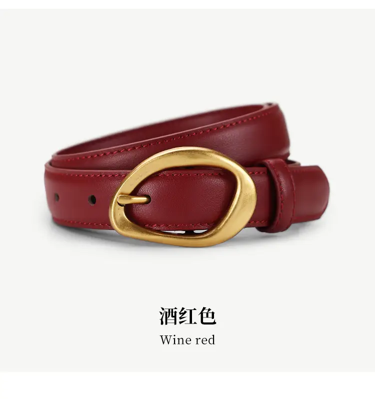 Women's Brown Leather Pin Buckle Belt with Gold Plated Buckle — feature 24