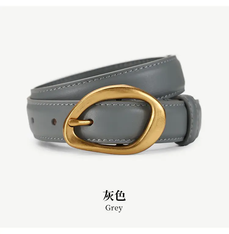 Women's Brown Leather Pin Buckle Belt with Gold Plated Buckle — feature 25