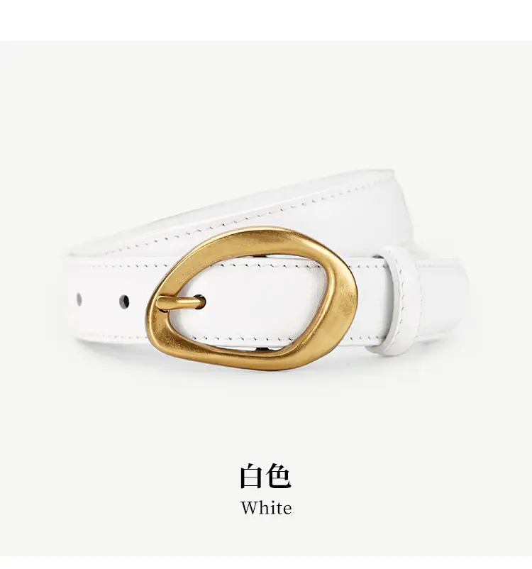 Women's Brown Leather Pin Buckle Belt with Gold Plated Buckle — feature 26