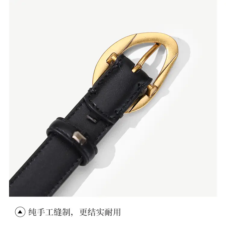 Women's Brown Leather Pin Buckle Belt with Gold Plated Buckle — feature 29