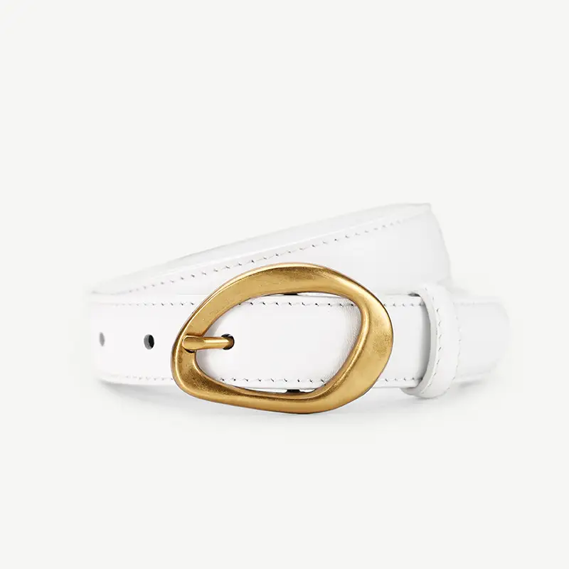 Women's Brown Leather Pin Buckle Belt with Gold Plated Buckle - Image 4