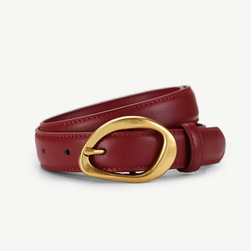 Women's Brown Leather Pin Buckle Belt with Gold Plated Buckle - Image 5