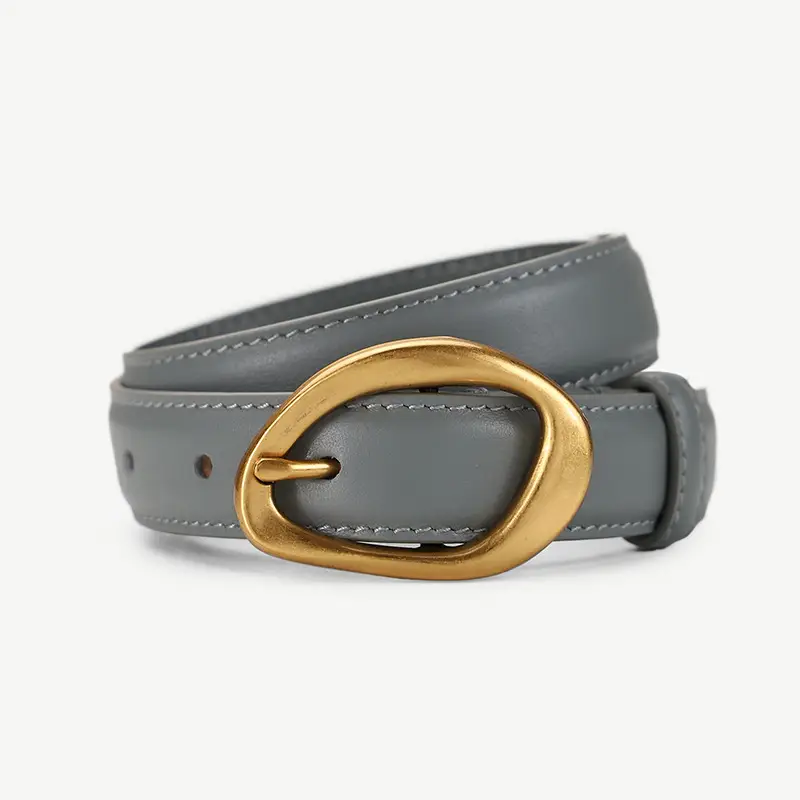 Women's Brown Leather Pin Buckle Belt with Gold Plated Buckle - Image 6