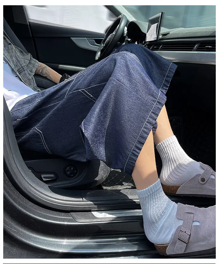 Dark Blue Tencel Cropped Shorts for Men Summer — feature 1