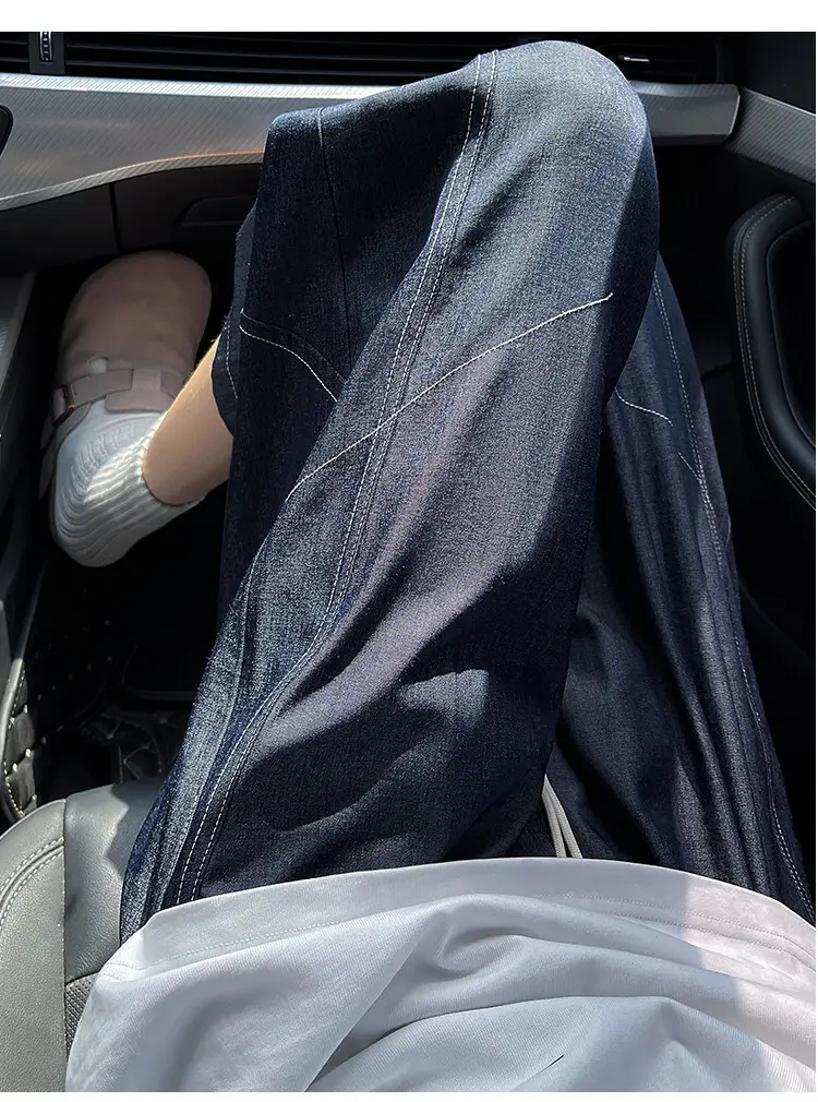 Dark Blue Tencel Cropped Shorts for Men Summer — feature 12