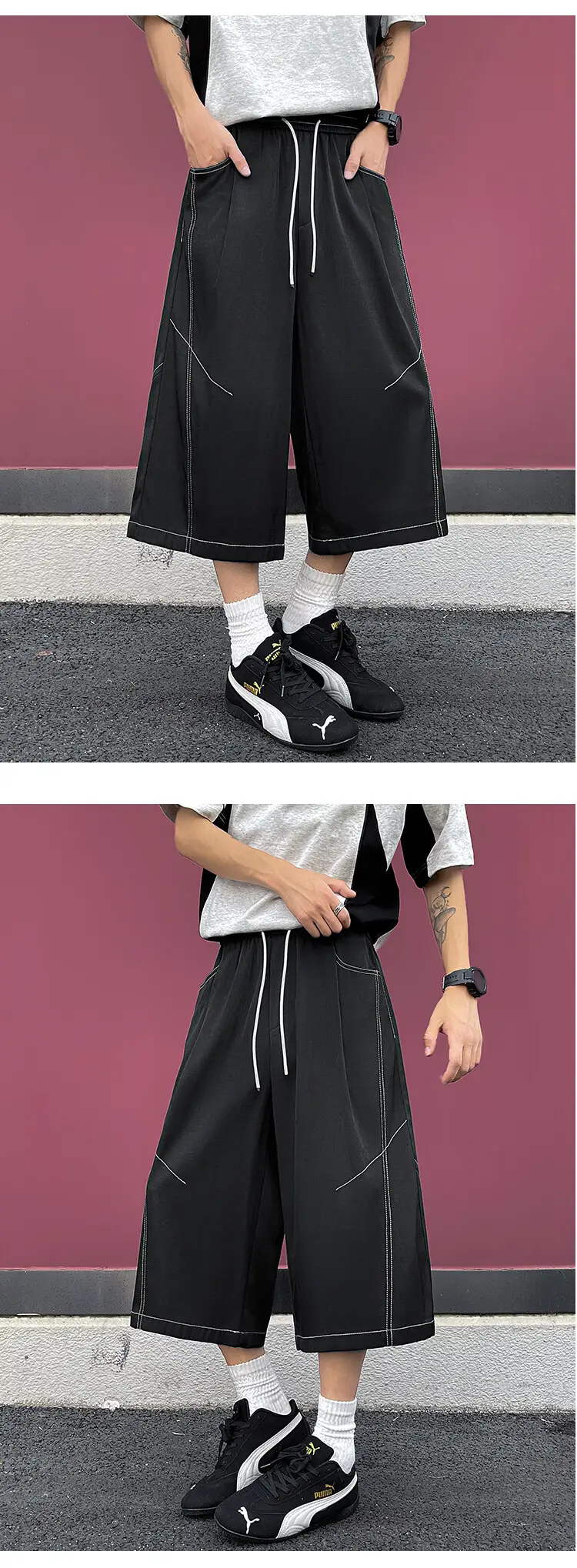 Dark Blue Tencel Cropped Shorts for Men Summer — feature 5