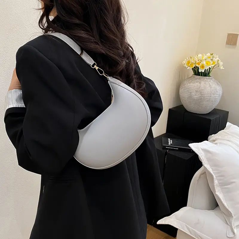 Korean Style Shoulder Bag for Women Light Grey Gold Handle - Image 6