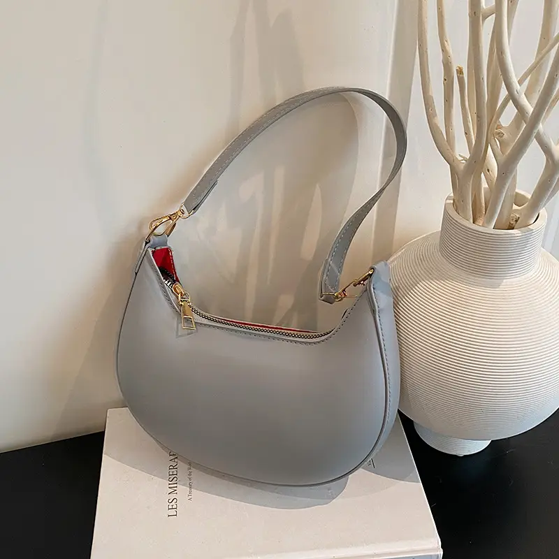 Korean Style Shoulder Bag for Women Light Grey Gold Handle — feature 14