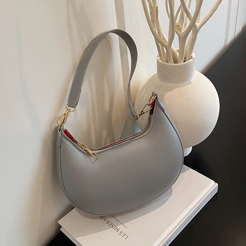 Korean Style Shoulder Bag for Women Light Grey Gold Handle — feature 15