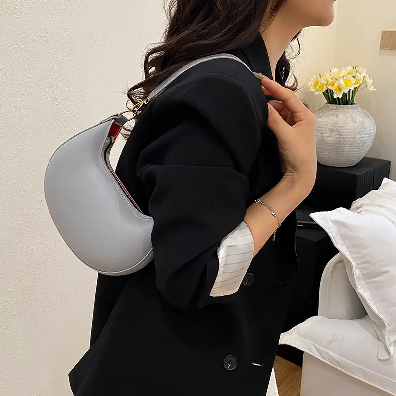 Korean Style Shoulder Bag for Women Light Grey Gold Handle — feature 22