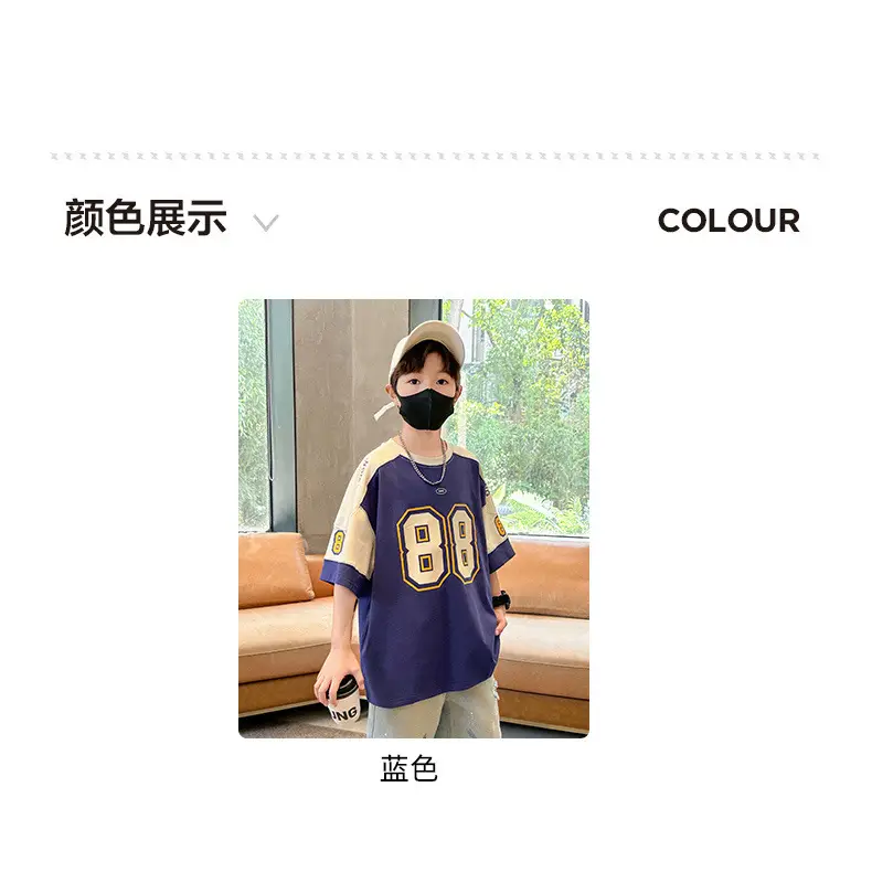 Summer Boys T-Shirt Navy Blue Letter Print Half Sleeve — feature 11