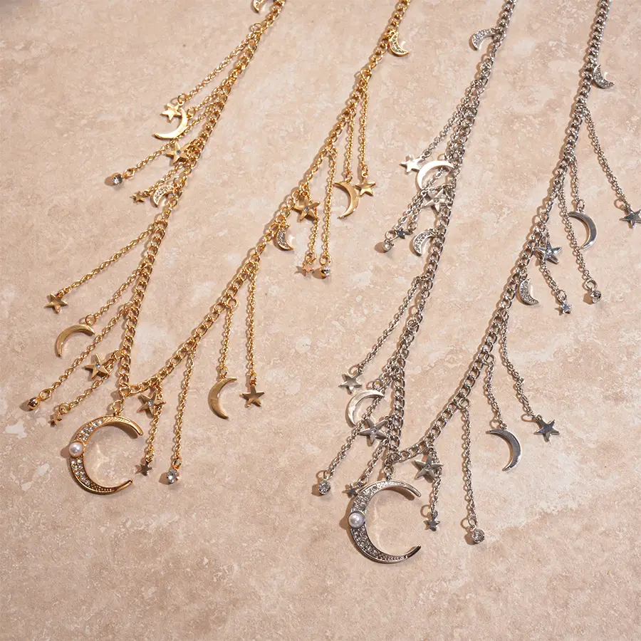 Golden Moon & Star Tassel Waist Chain for Women