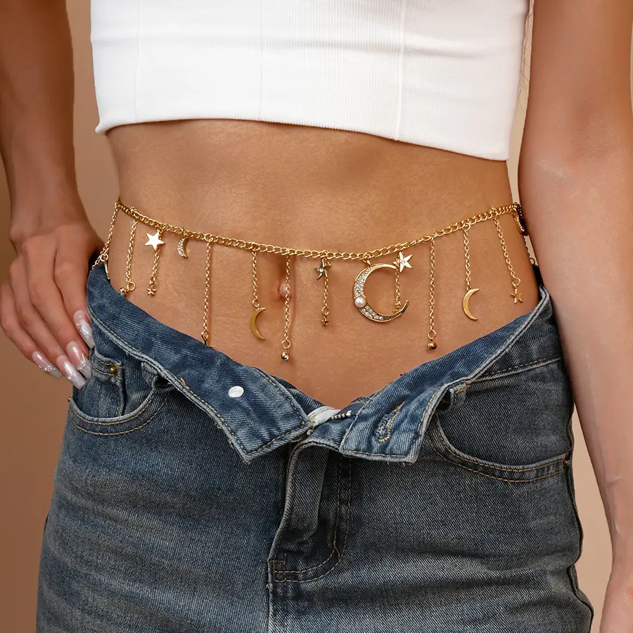 Golden Moon & Star Tassel Waist Chain for Women — feature 3