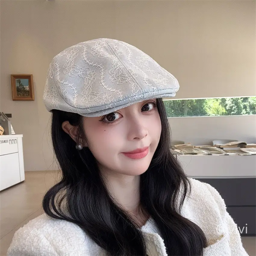 Women Retro Mesh Lace Cap Spring Autumn Large Circumference - Image 7