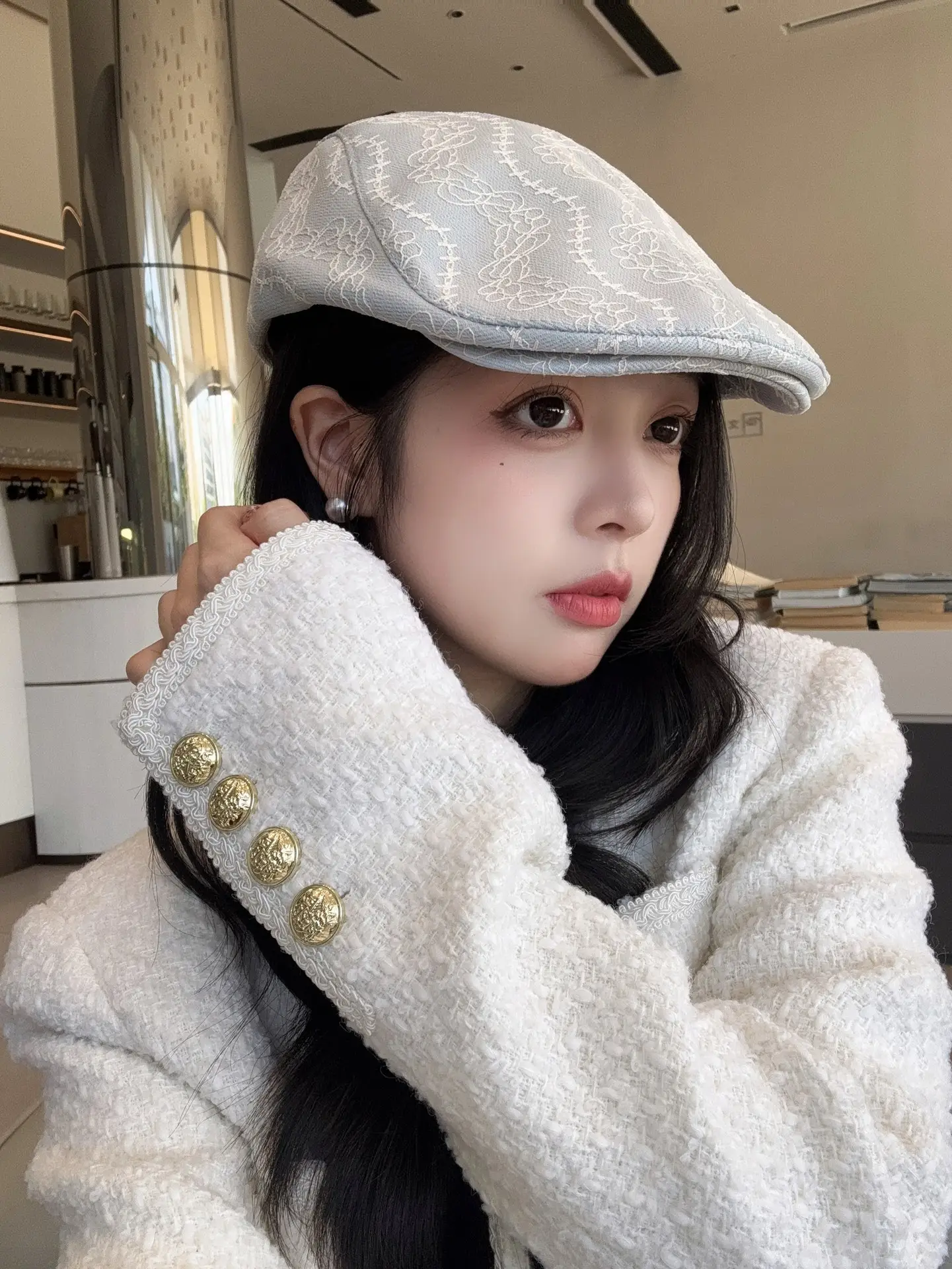 Women Retro Mesh Lace Cap Spring Autumn Large Circumference — feature 4