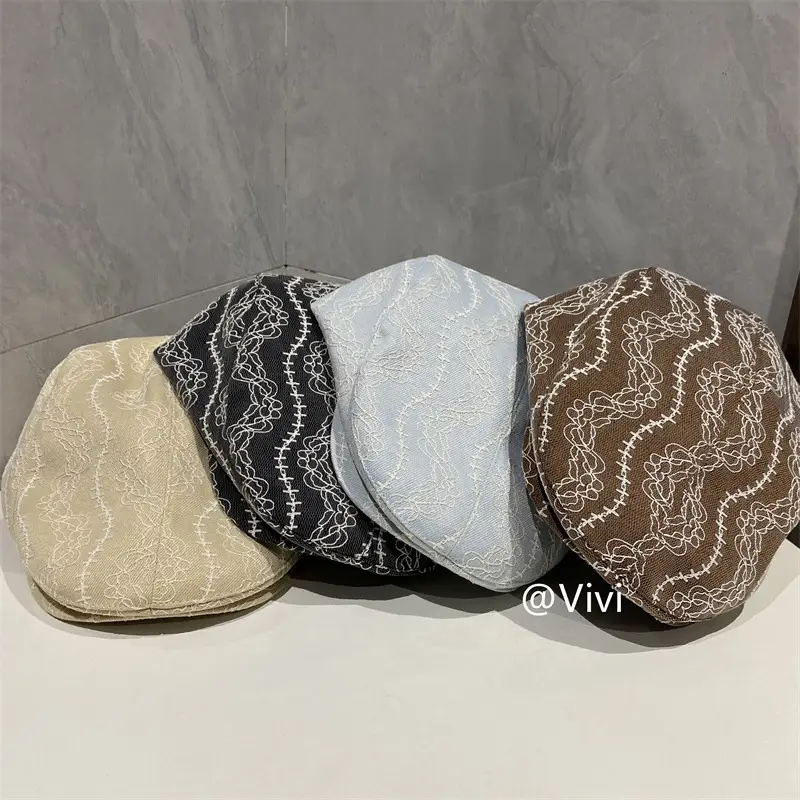 Women Retro Mesh Lace Cap Spring Autumn Large Circumference — feature 5