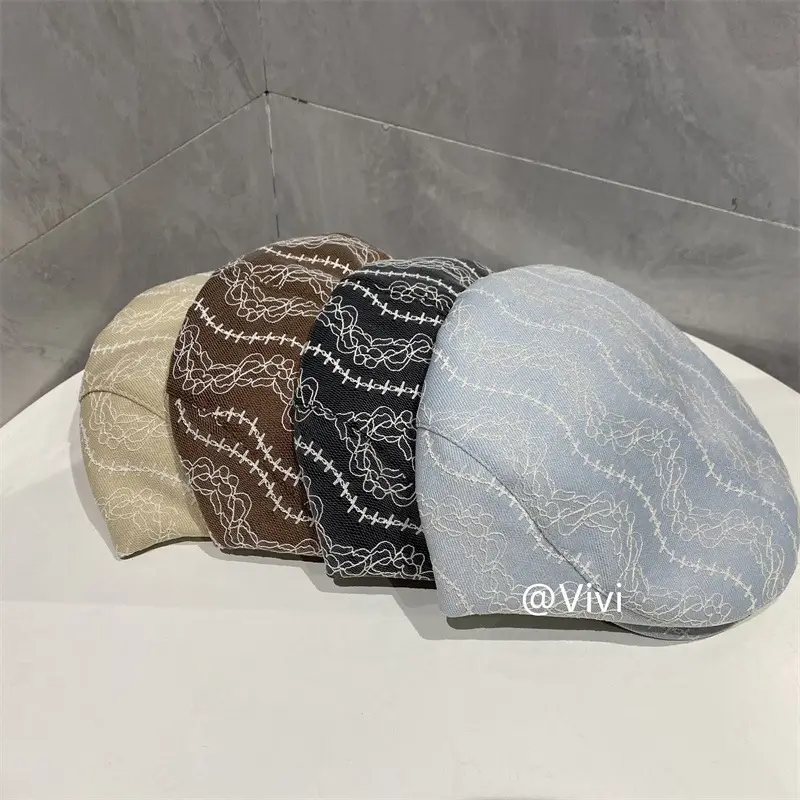 Women Retro Mesh Lace Cap Spring Autumn Large Circumference — feature 9