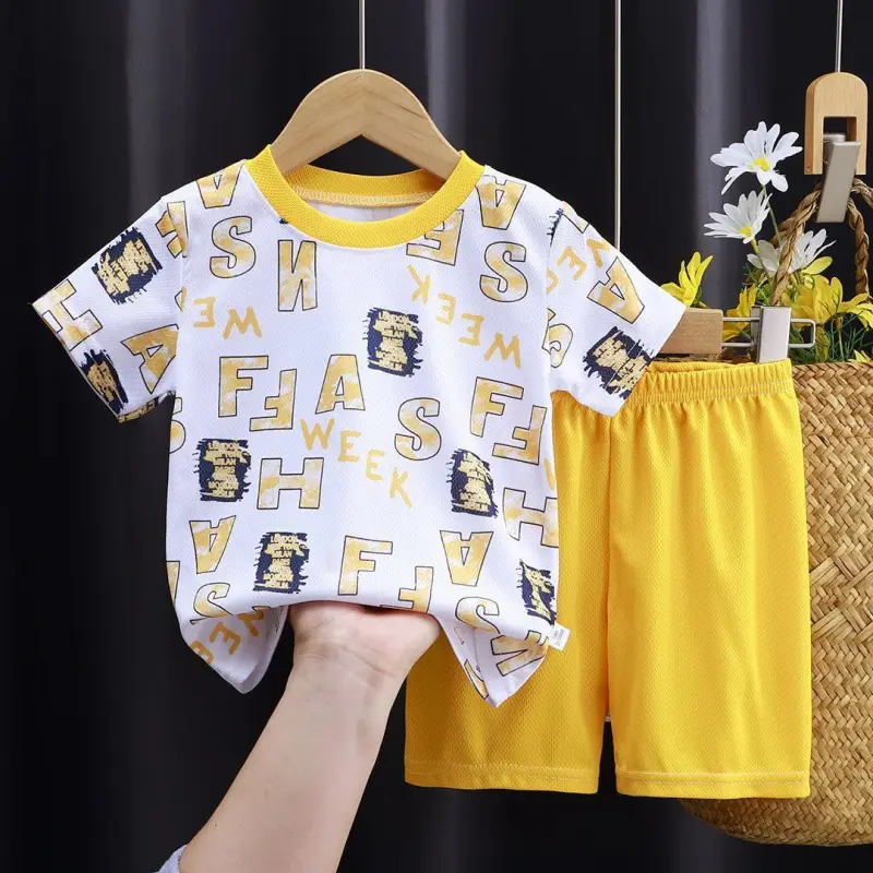 Kids Mesh T-Shirt Shorts Set Yellow Medium Large - Image 7