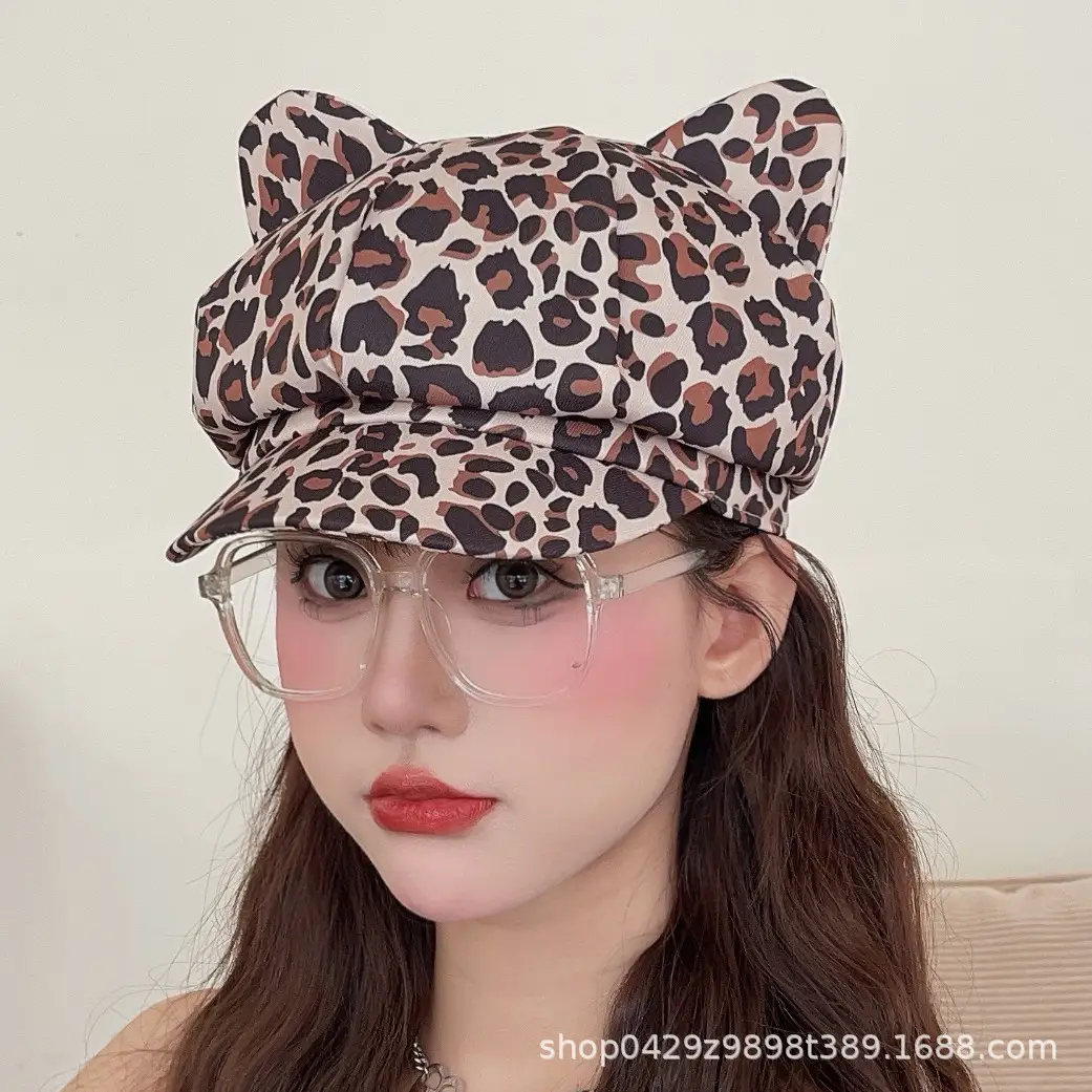 Women Zebra Print Cat Ear Cap Korean Style - Image 7