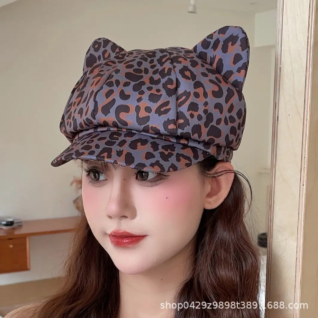 Women Zebra Print Cat Ear Cap Korean Style - Image 8