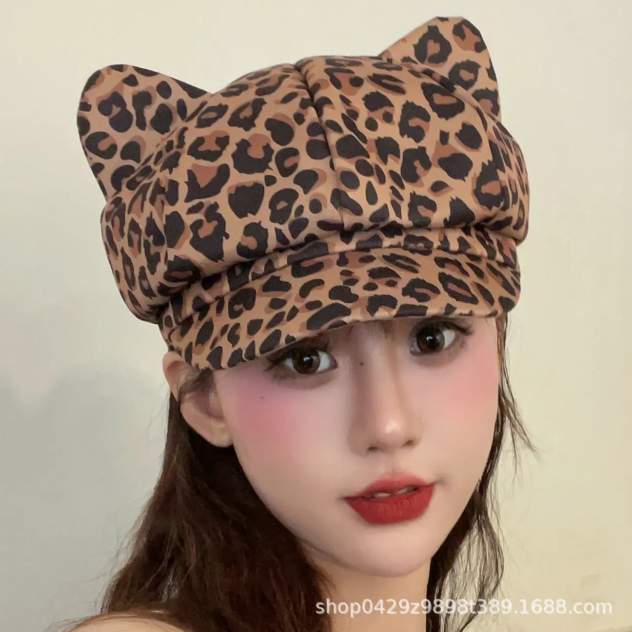 Women Zebra Print Cat Ear Cap Korean Style - Image 9