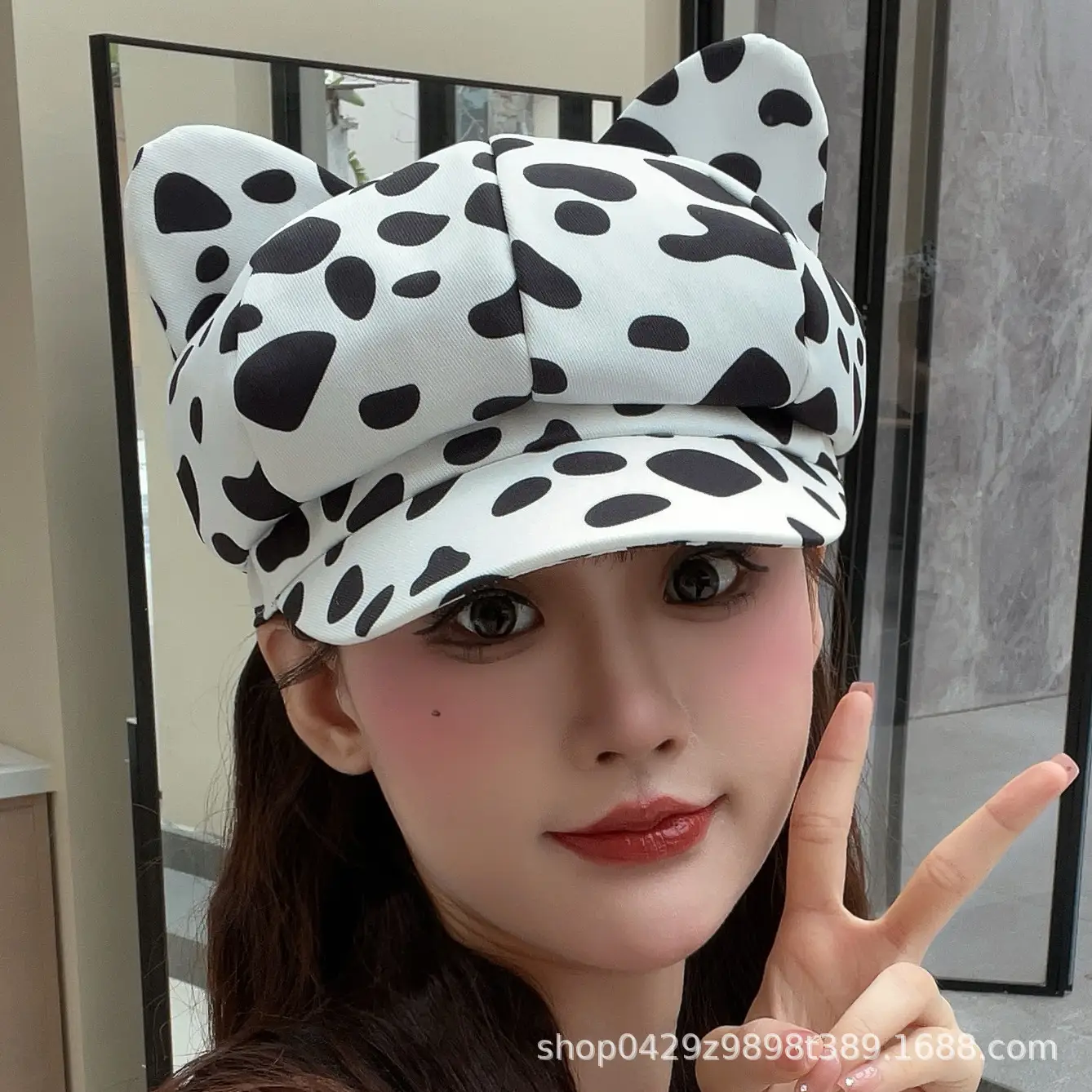 Women Zebra Print Cat Ear Cap Korean Style — feature 7