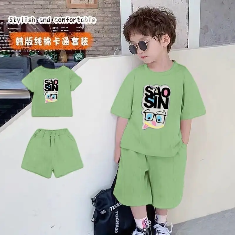 Boys 100% Cotton Summer Suit Grey Short Sleeve T-Shirt Shorts - Image 3
