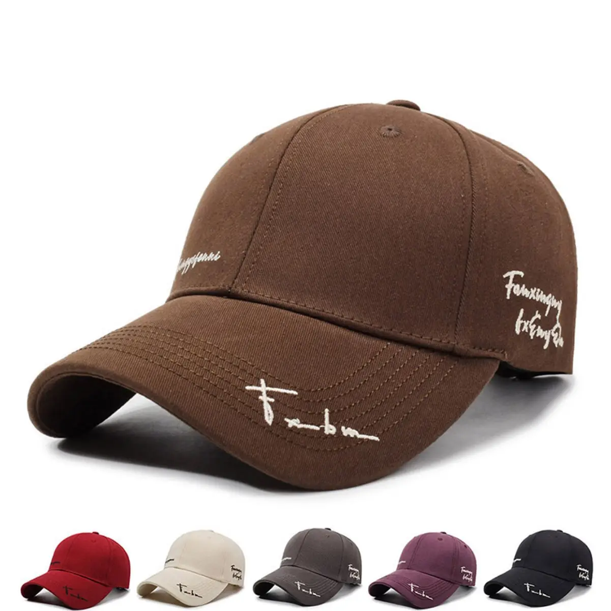 Women Brown Baseball Cap with Wide Enlarged Brim - Image 11