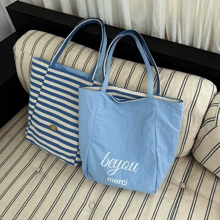 Red Striped Canvas Tote Bag for Women Large Capacity - Image 5