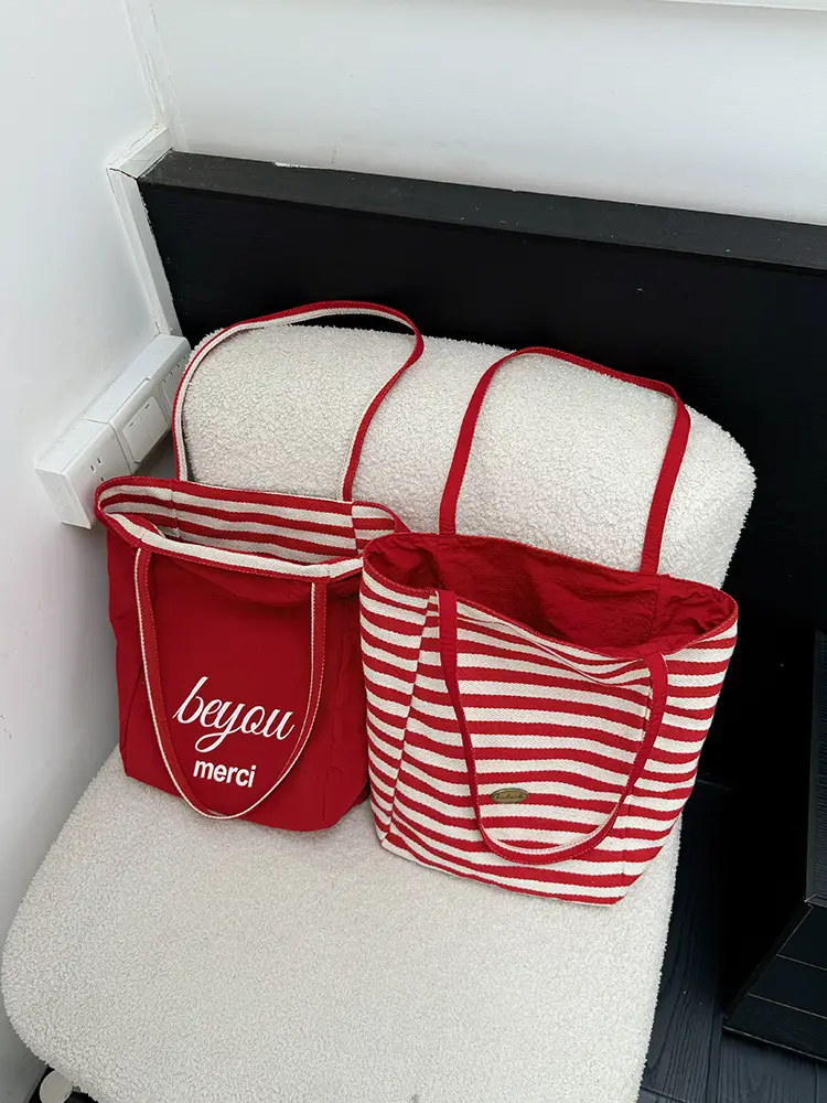 Red Striped Canvas Tote Bag for Women Large Capacity — feature 12