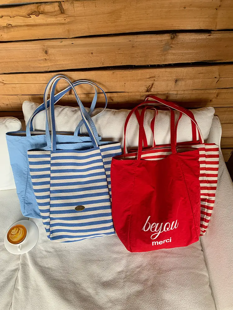 Red Striped Canvas Tote Bag for Women Large Capacity — feature 20