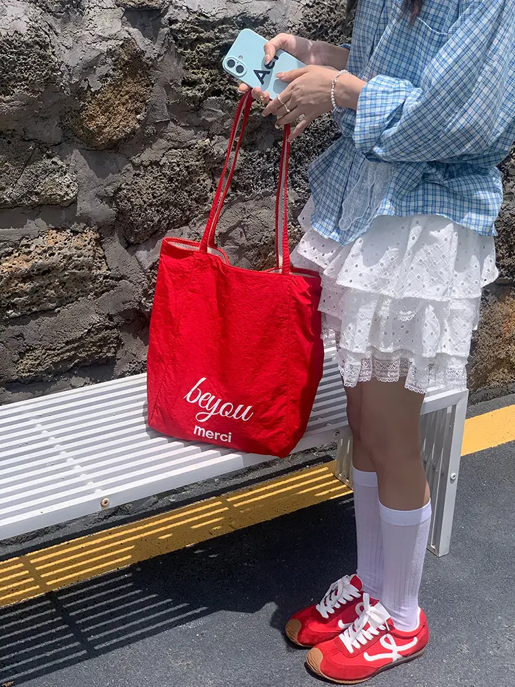Red Striped Canvas Tote Bag for Women Large Capacity — feature 8